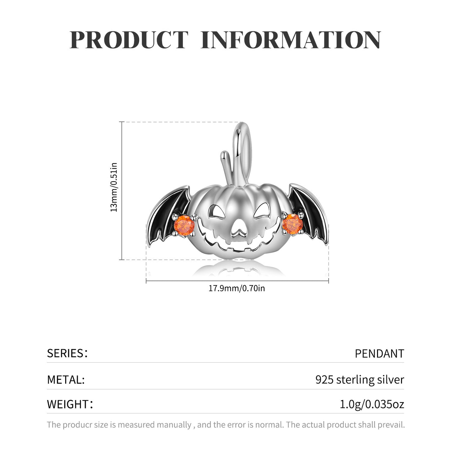 S925 Sterling Silver Flying Pumpkin Necklace Exquisite Halloween Jewelry