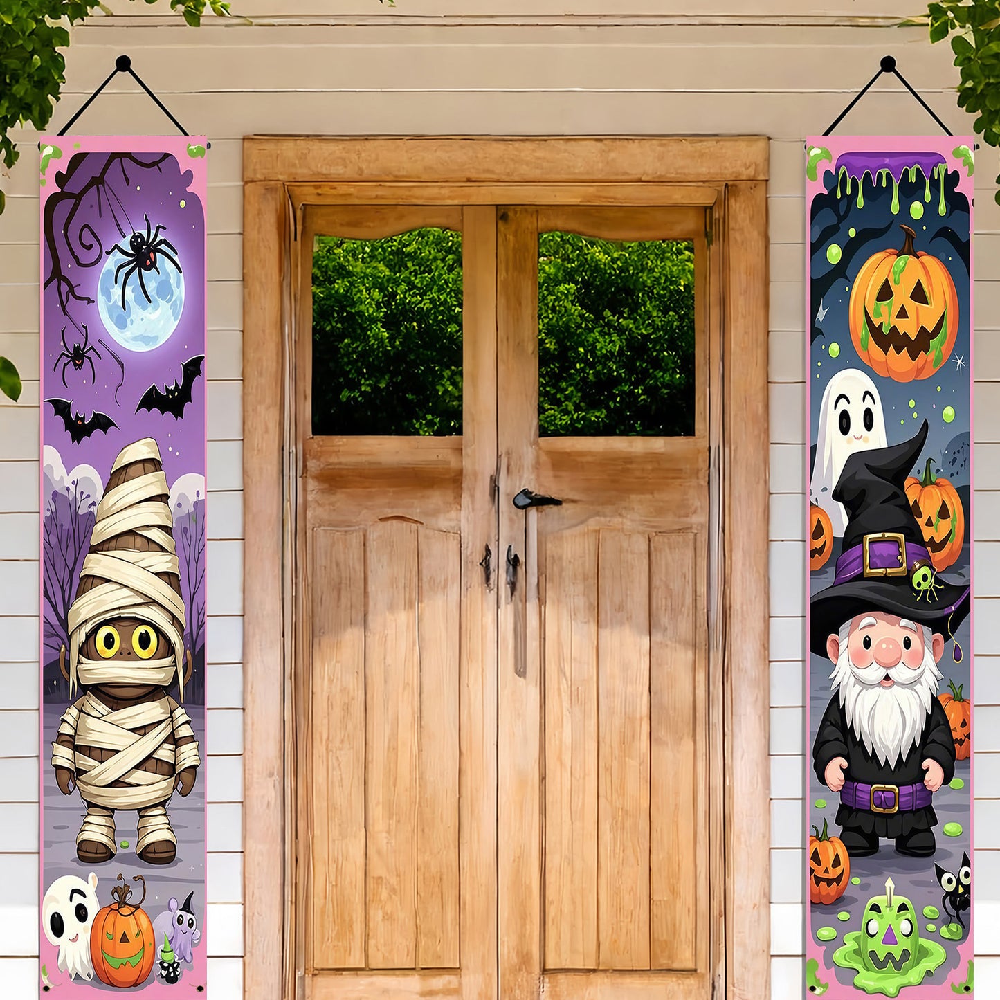 Halloween Mummy and Wizard Couplet Banners