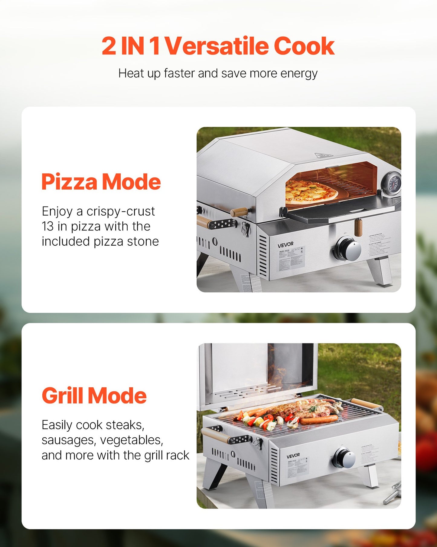 Portable Outdoor Gas Pizza Oven – 13" with Cordierite Stone & Built-In Thermometer