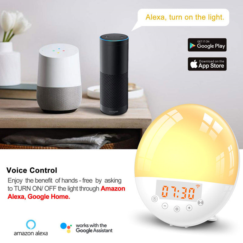 WiFi Smart Alarm Clock – Voice Control, Sunrise Natural Wake-Up Light & Intelligent Sleep Aid