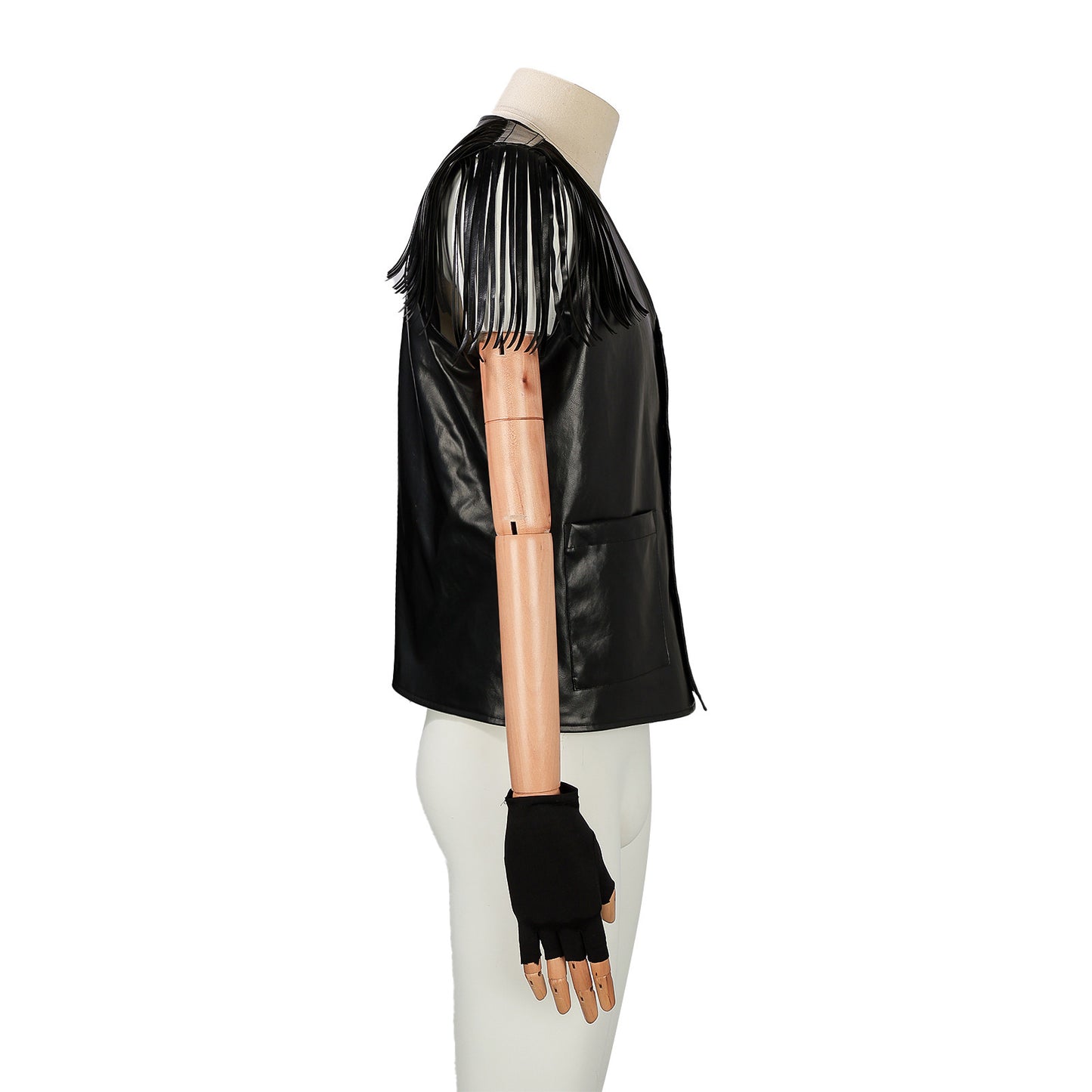 Faux Leather Biker Vest and Gloves