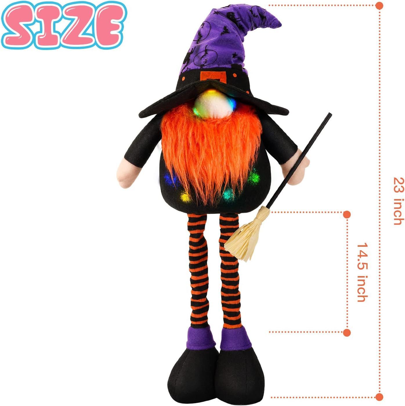 Halloween Lighted Gnome 23in tall retractable legs