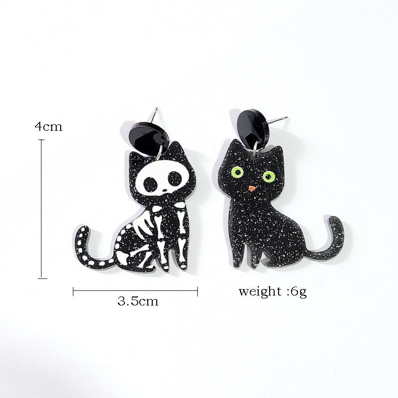 Black Cat Skeleton Earrings