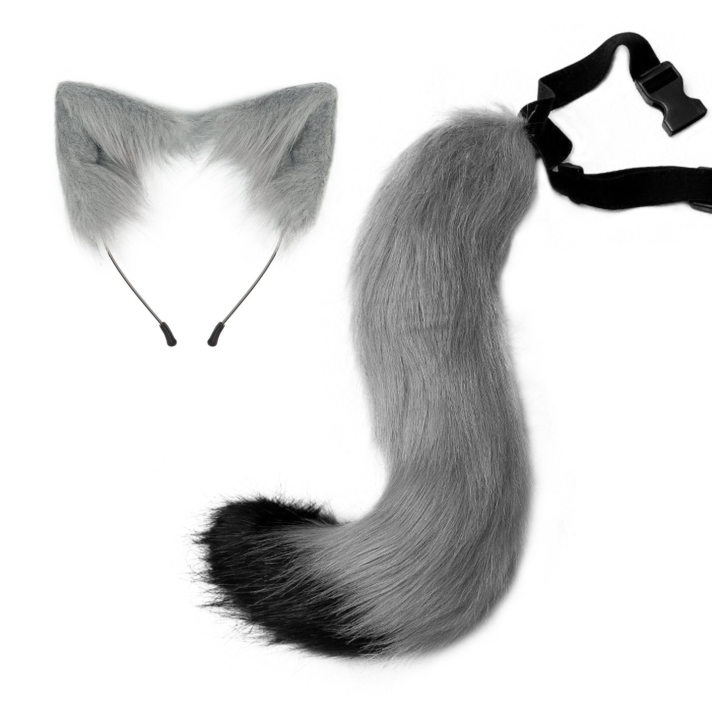 Plush Faux Foxtail and Ears Headband