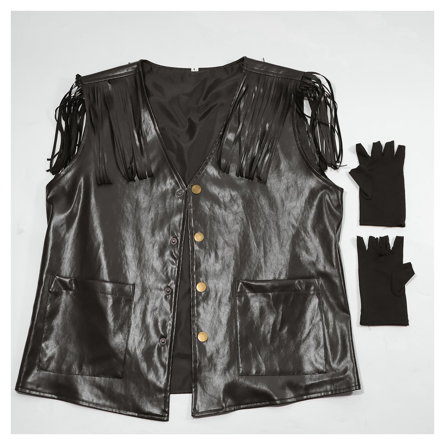 Faux Leather Biker Vest and Gloves