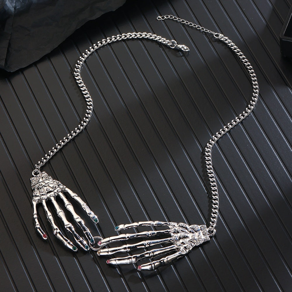 Rhinestone-Studded Skeleton Necklace