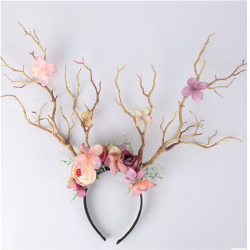 Gothic Antlers Deer Horns Flower Hair Band Christmas Headband Cosplay Fashion Christmas Head Dress Party Supplies