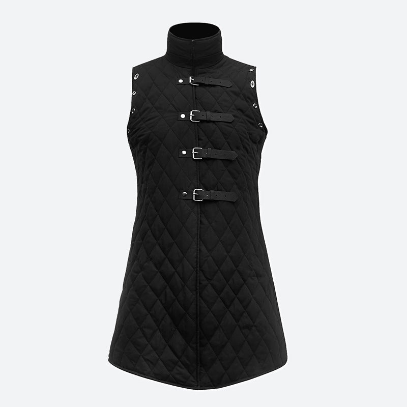 Quilted Pirate Vest w/ Standing Collar and Buckle Closure