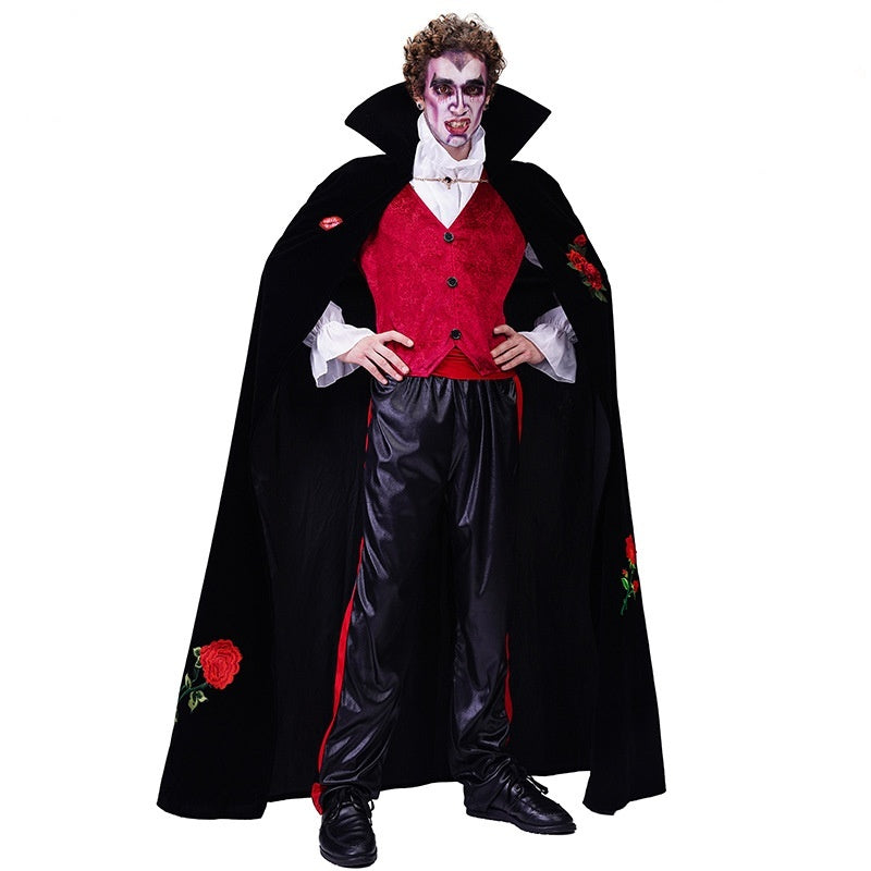 Couples Vampire Costume with Rose Embroidered Cape