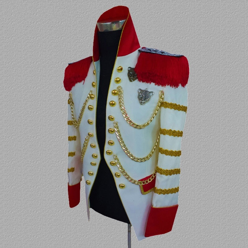 White Stage Wear Men's Costumes Dress Suit With Shoulder Tassel