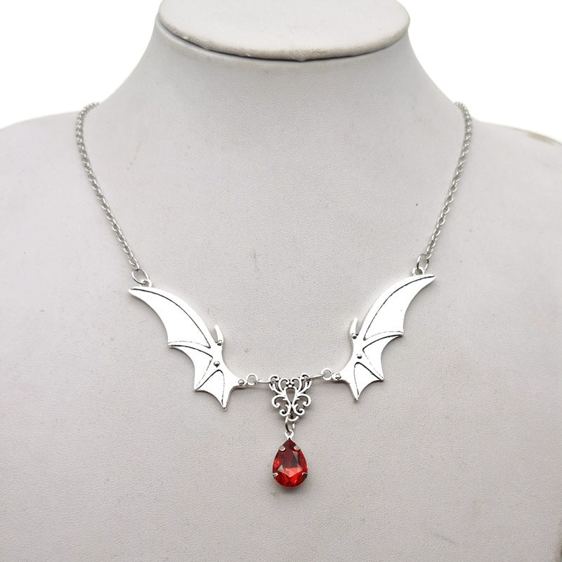 Bat Wings Necklace w Black or Red Gem