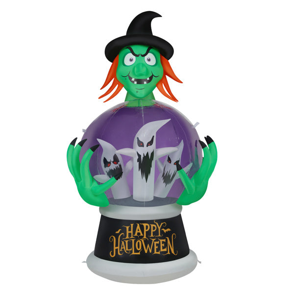 5.9ft Witch w/Crystal Ball With 3 LED Lights And 3 RGB Lights