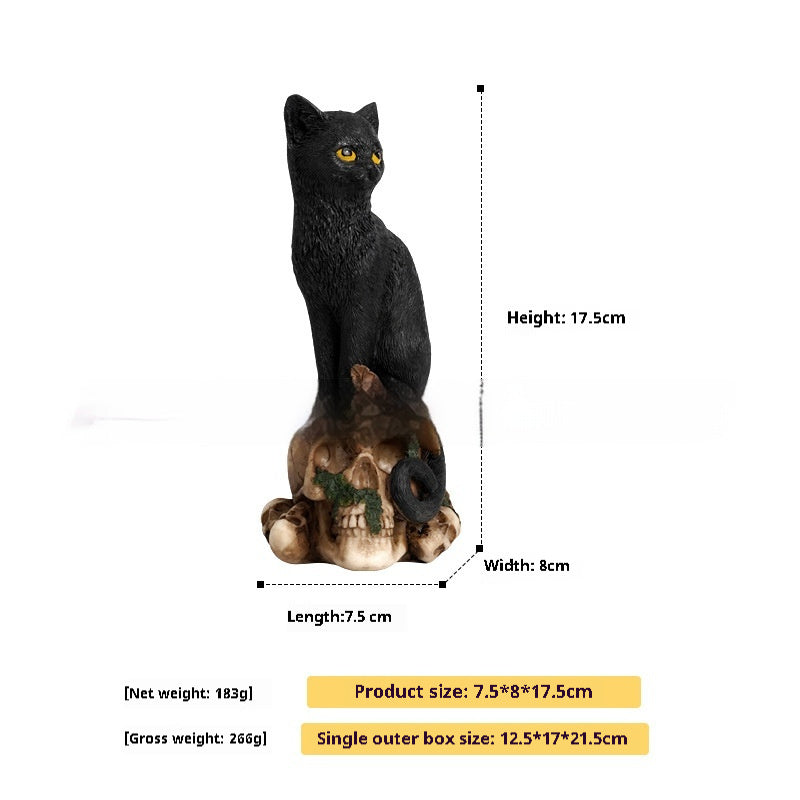 Mysterious Dark Style Skeleton Animal Cat And Crow Statue Decoration