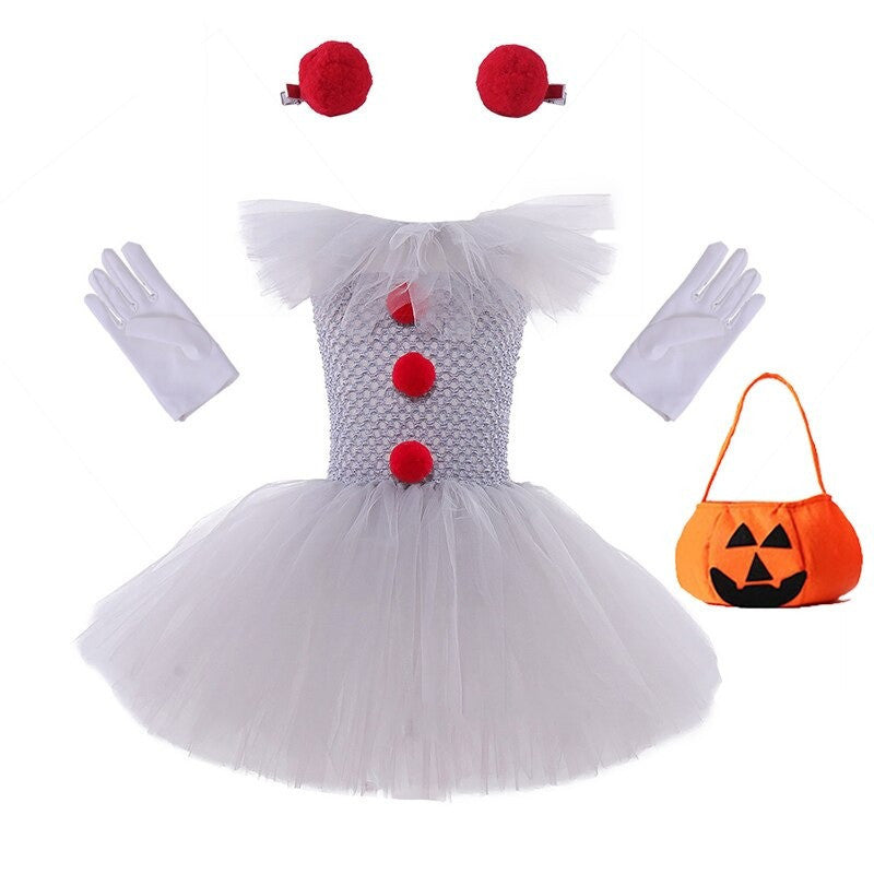 Mesh Scary Clown Princess Dress Set Children's Halloween Costume