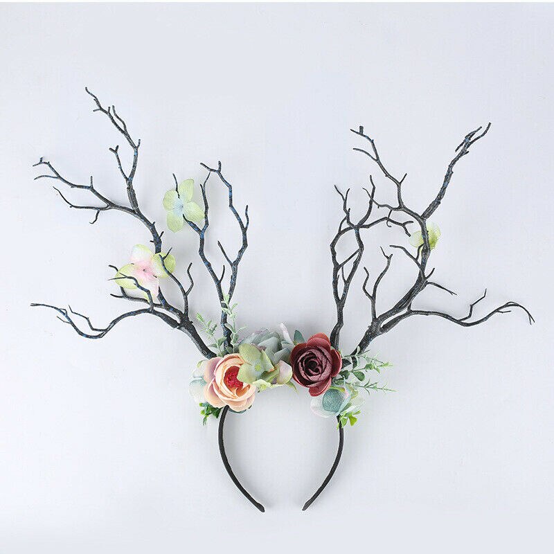 Gothic Antlers Deer Horns Flower Hair Band Christmas Headband Cosplay Fashion Christmas Head Dress Party Supplies