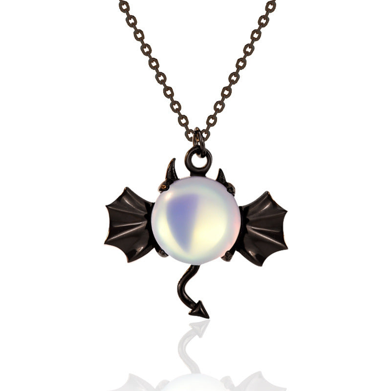 Sterling Silver Demon Moonstone Necklace Halloween Jewelry
