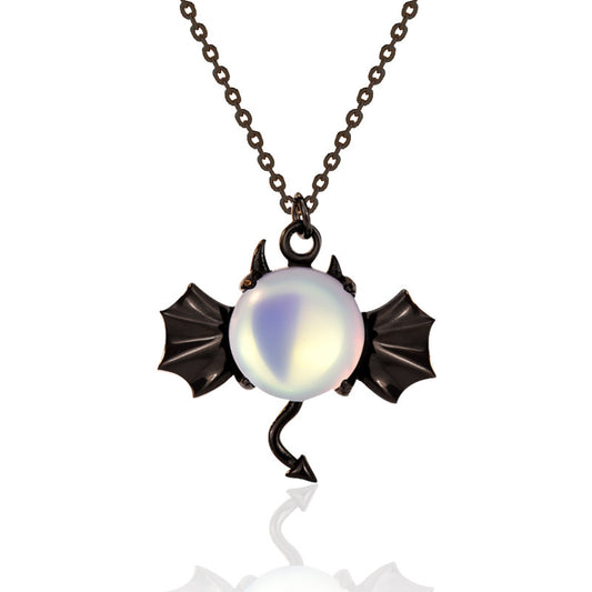 Sterling Silver Demon Moonstone Necklace Halloween Jewelry
