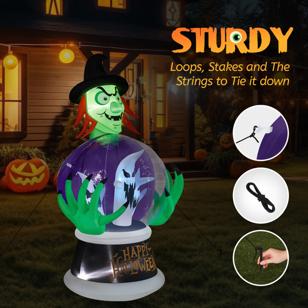 5.9ft Witch w/Crystal Ball With 3 LED Lights And 3 RGB Lights