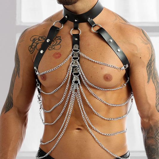 Men's Backless Leather Strap Top Performance Costumes Black