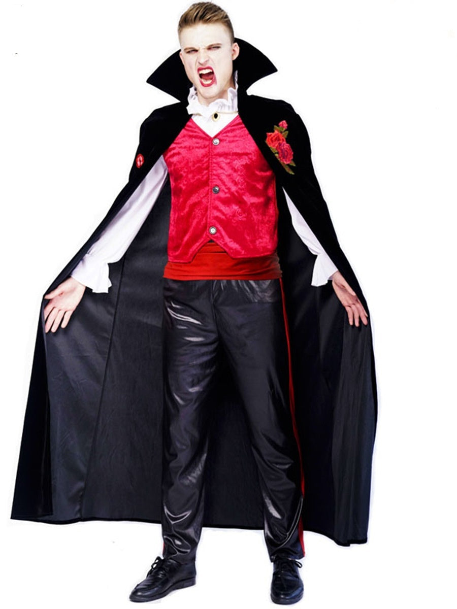 Couples Vampire Costume with Rose Embroidered Cape