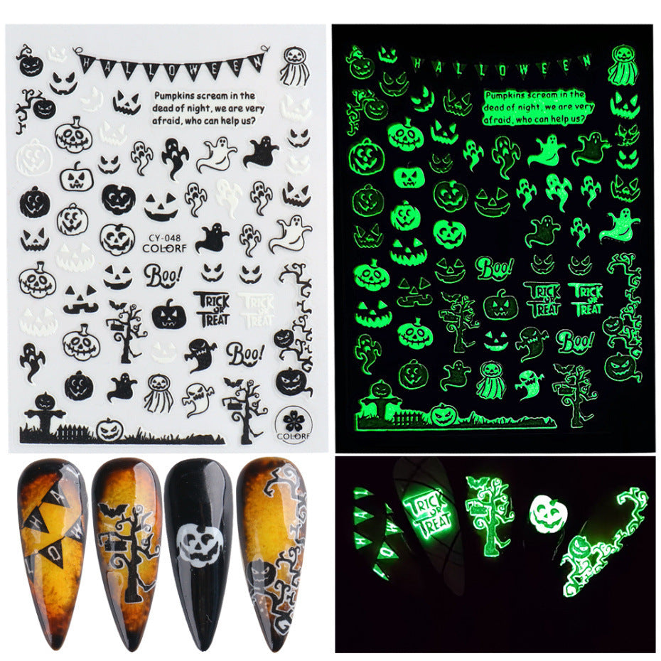 Nail Sticker Luminous Halloween Spider Skull Decal