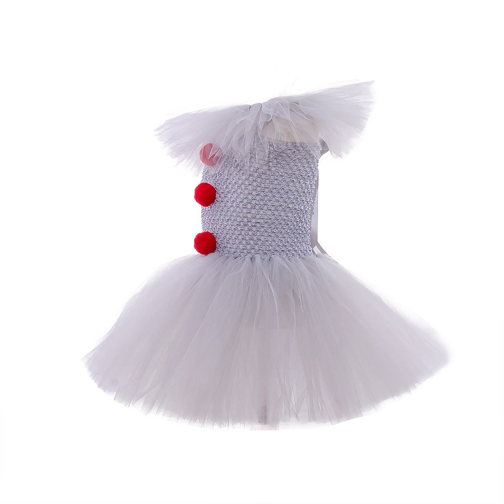 Mesh Scary Clown Princess Dress Set Children's Halloween Costume