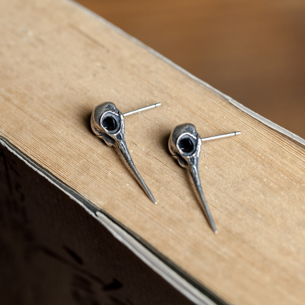 925 Sterling Silver Crow Skull Earrings