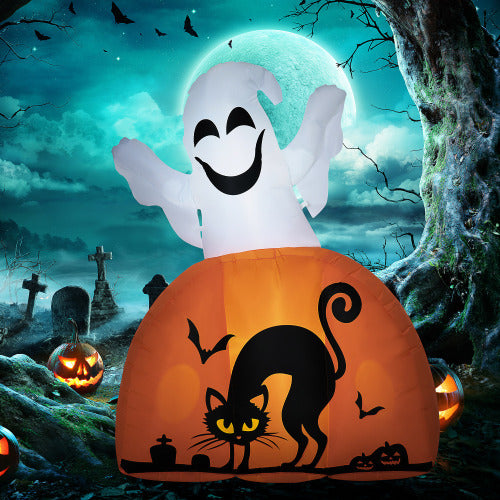 5ft Outdoor Inflatable Ghost and Black cat w/ Pumpkin