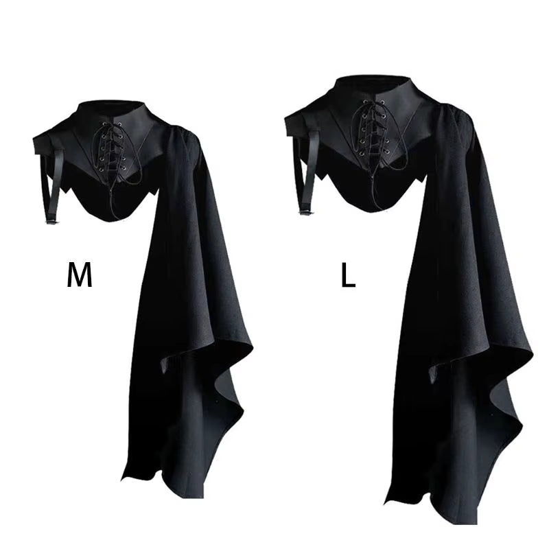 Medieval Black Cloak Single Shoulder Retro Gothic Punk Lace up Costume Crusader Gear for Adult