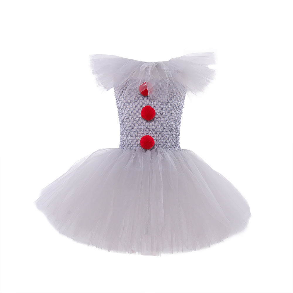 Mesh Scary Clown Princess Dress Set Children's Halloween Costume