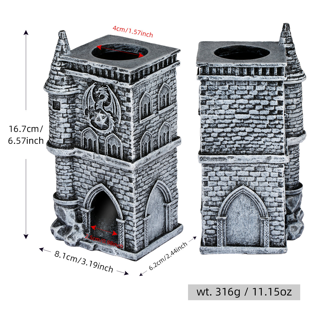 D20 Castle Resin Dice Tower Gift Box Set – Medieval Fantasy DnD Accessory