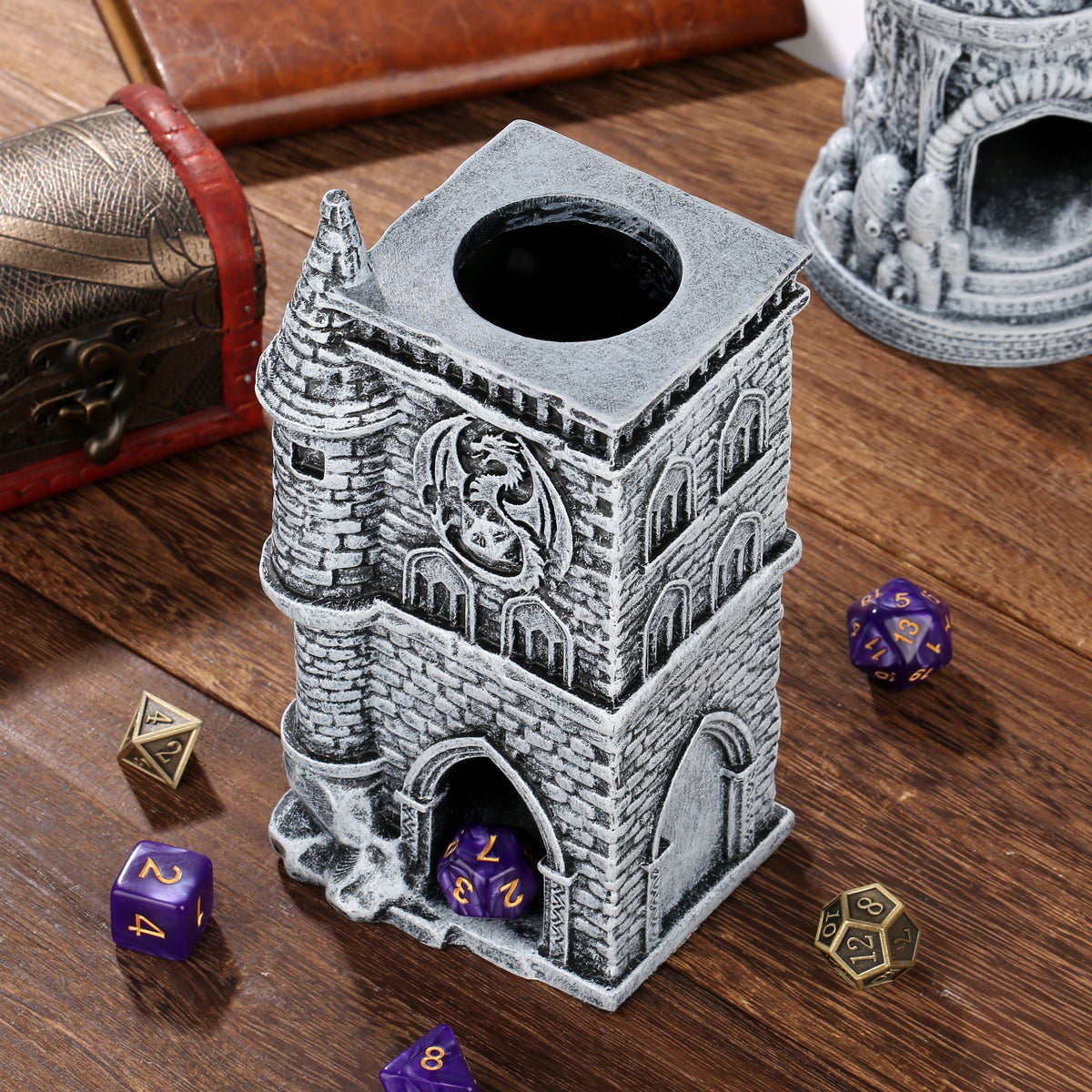 D20 Castle Resin Dice Tower Gift Box Set – Medieval Fantasy DnD Accessory