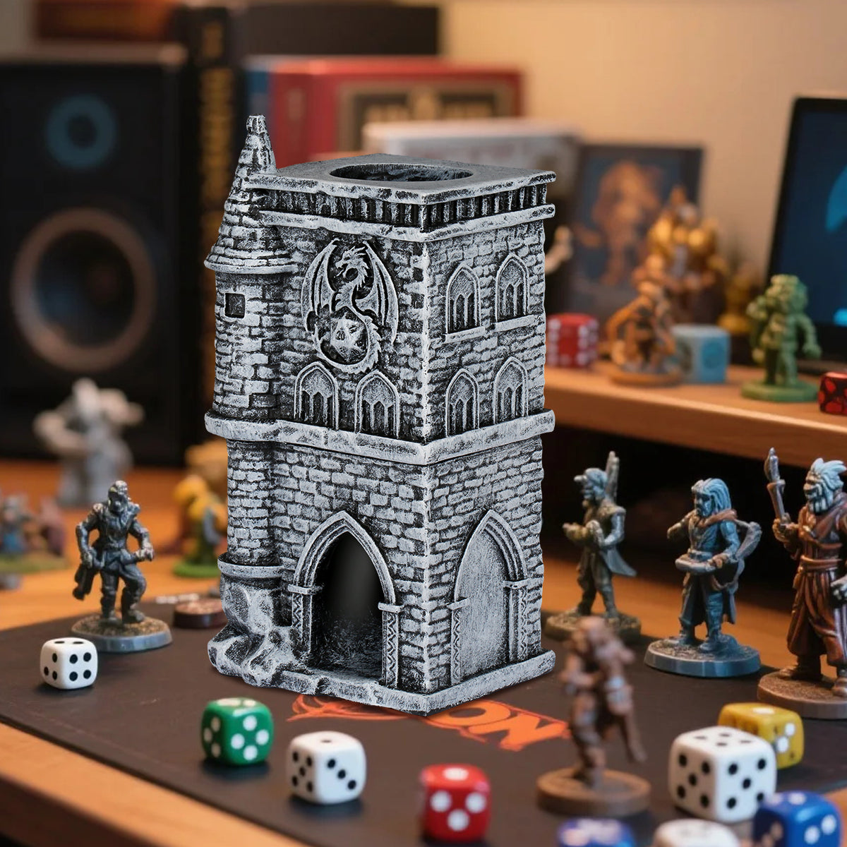 D20 Castle Resin Dice Tower Gift Box Set – Medieval Fantasy DnD Accessory