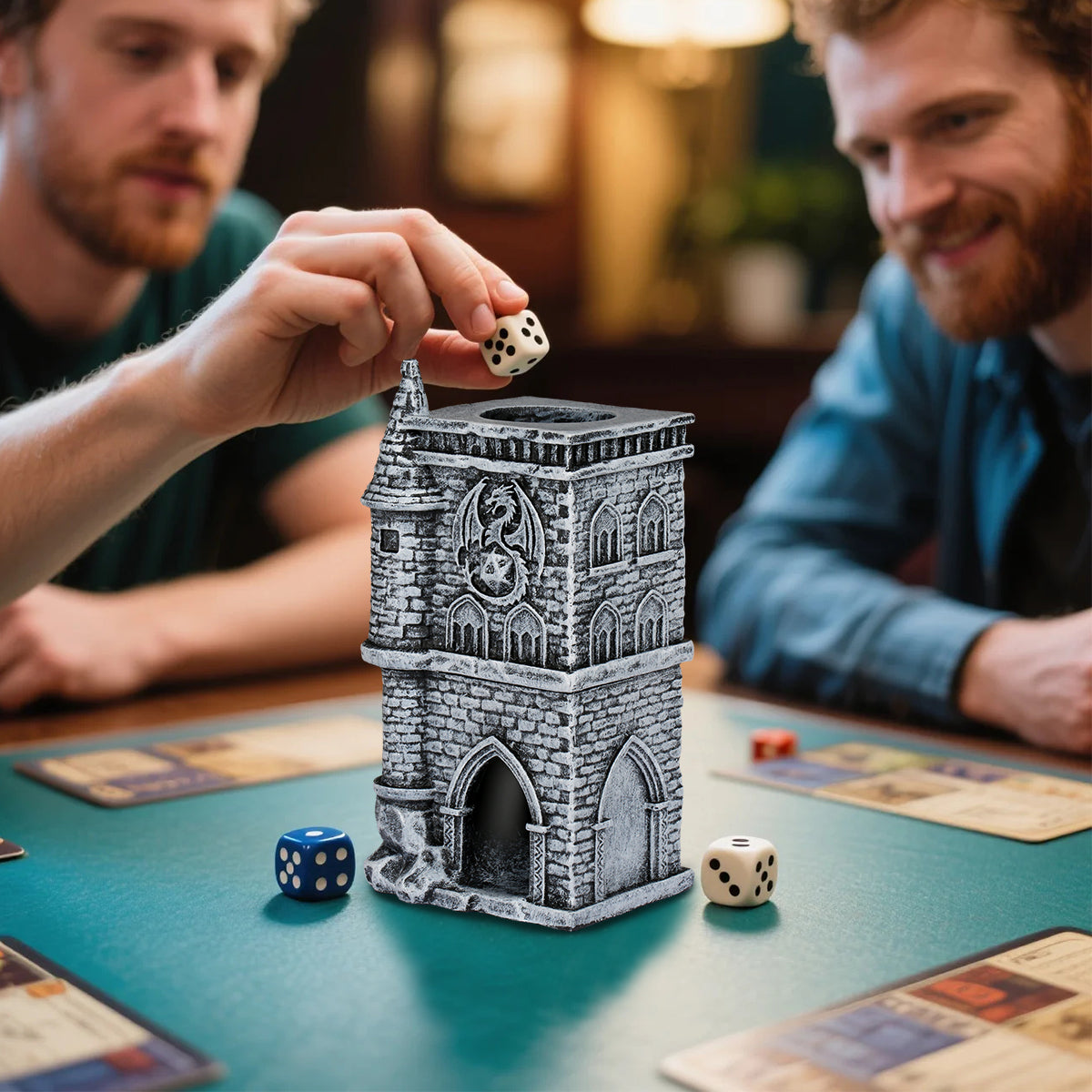 D20 Castle Resin Dice Tower Gift Box Set – Medieval Fantasy DnD Accessory