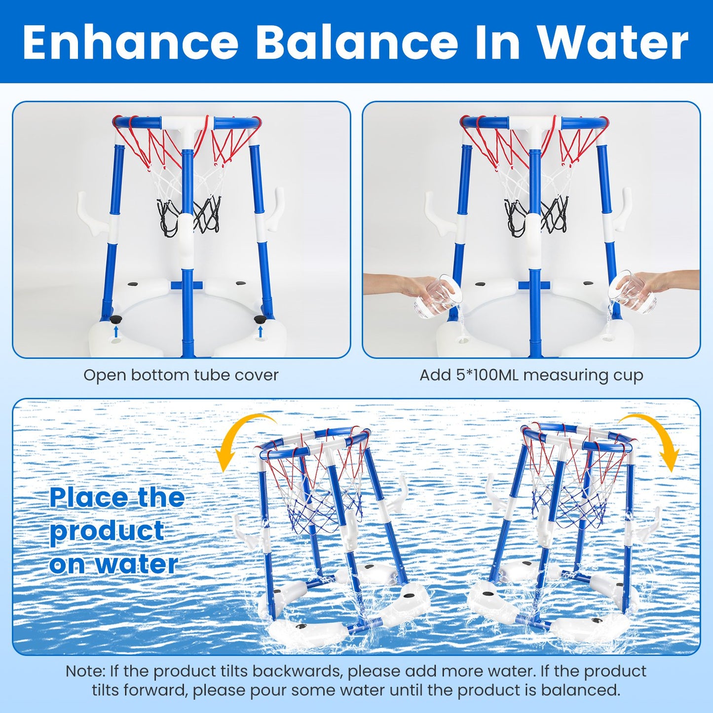 Floating Pool Basketball Hoop Set – 4 Balls & 4 Rings for Kids & Adults
