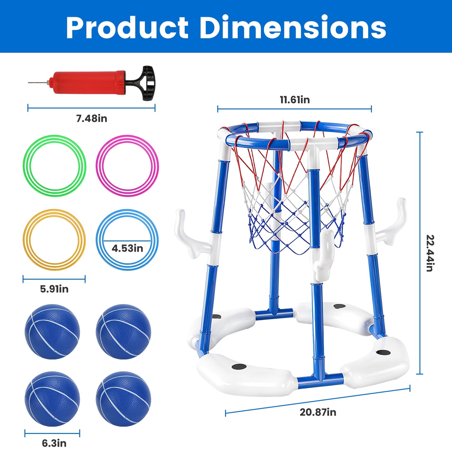 Floating Pool Basketball Hoop Set – 4 Balls & 4 Rings for Kids & Adults