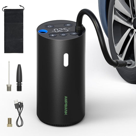 AMPBANK AT004 Smart Portable Tire Air Pump For Cars, Motorcycles, Bicycles And Balls With Pressure Gauge And LED Screen For Fast Inflation