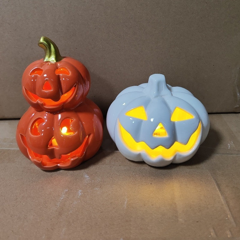 Halloween Pumpkin Lamp Ceramic Luminous Skull or Bat Decoration
