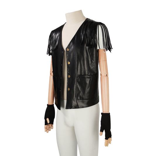 Faux Leather Biker Vest and Gloves