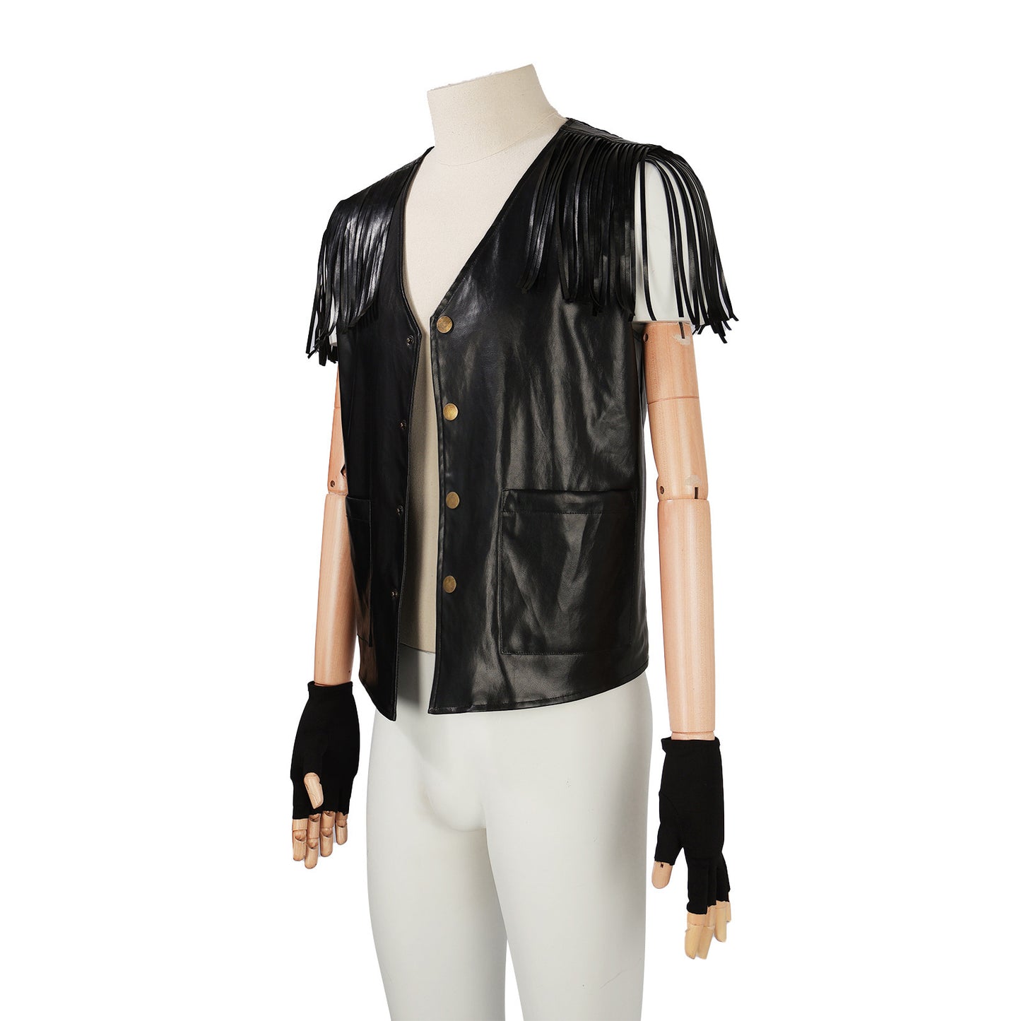 Faux Leather Biker Vest and Gloves