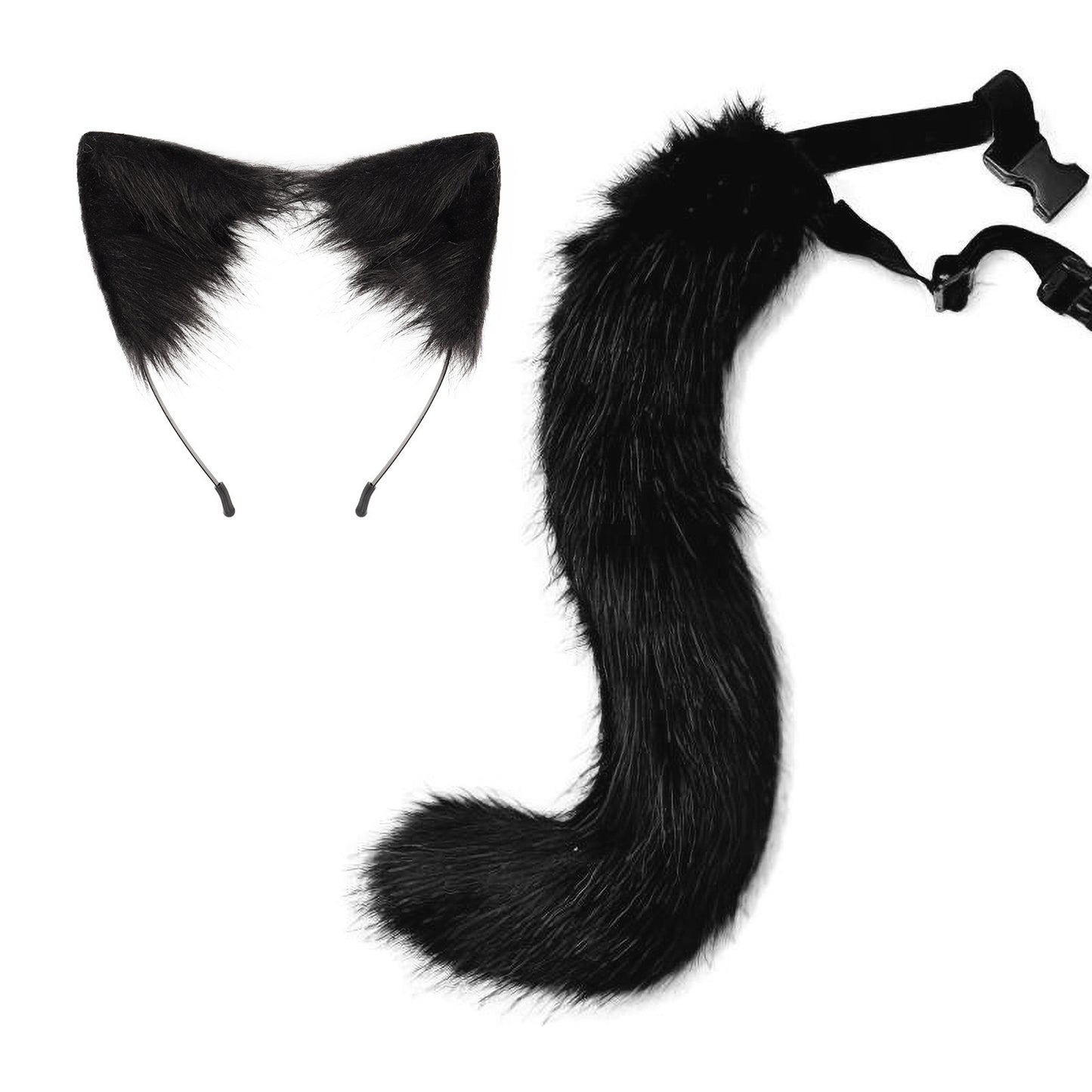 Plush Faux Foxtail and Ears Headband