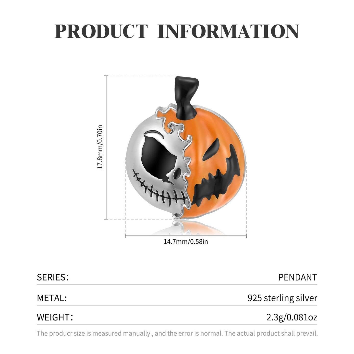 Unique Evil Double Face Pumpkin Necklae S925 Sterling Silver