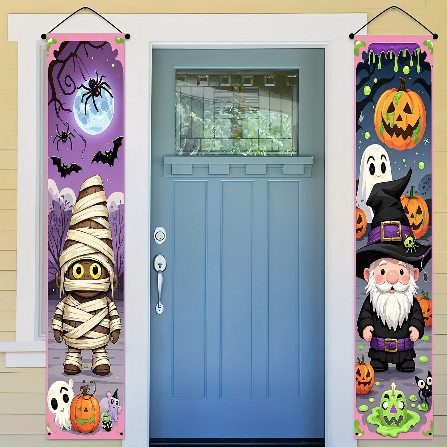 Halloween Mummy and Wizard Couplet Banners