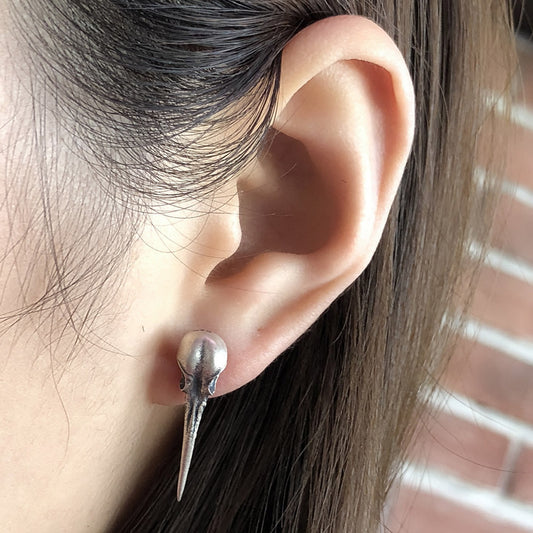 925 Sterling Silver Crow Skull Earrings