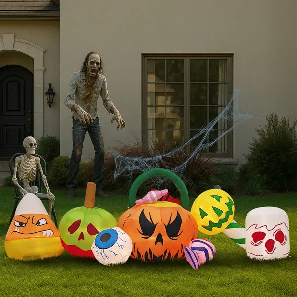 8FT Long Halloween Inflatable Pumpkins Eyeball Candy Outdoor Decorations