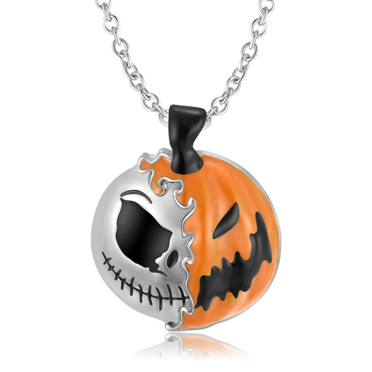 Unique Evil Double Face Pumpkin Necklae S925 Sterling Silver