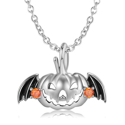 S925 Sterling Silver Flying Pumpkin Necklace Exquisite Halloween Jewelry