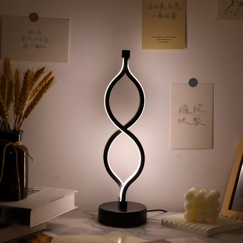 Wave-Shaped USB Desk Lamp – 3-Color Dimmable LED Bedroom Light (Set of 2)