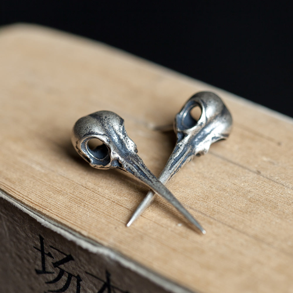 925 Sterling Silver Crow Skull Earrings
