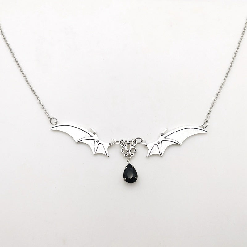 Bat Wings Necklace w Black or Red Gem